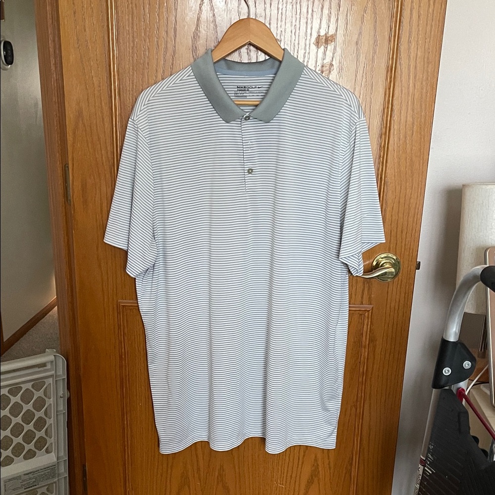 Nike Gray and White Striped Polo Shirt